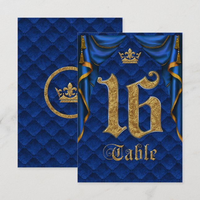 Numéro de table de mariage Couronne d'Or Bleu Roya (Devant / Derrière)