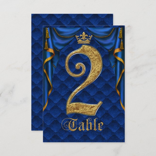 Numéro de table de mariage Couronne d'Or Bleu Roya (Devant / Derrière)