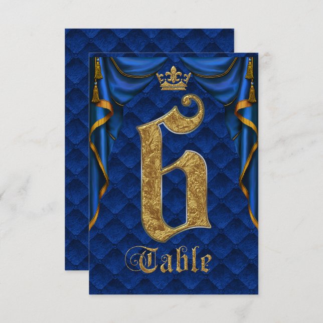 Numéro de table de mariage Couronne d'Or Bleu Roya (Devant / Derrière)