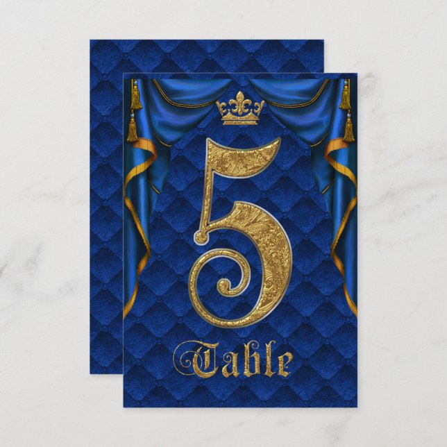 Numéro de table de mariage Couronne d'or Bleu Roya (Devant / Derrière)