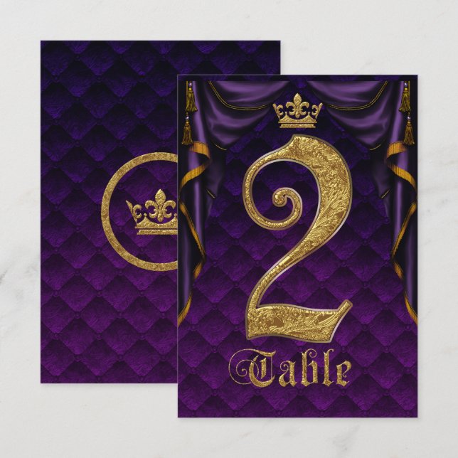 Numéro de table de mariage Couronne d'or Violet Ro (Devant / Derrière)