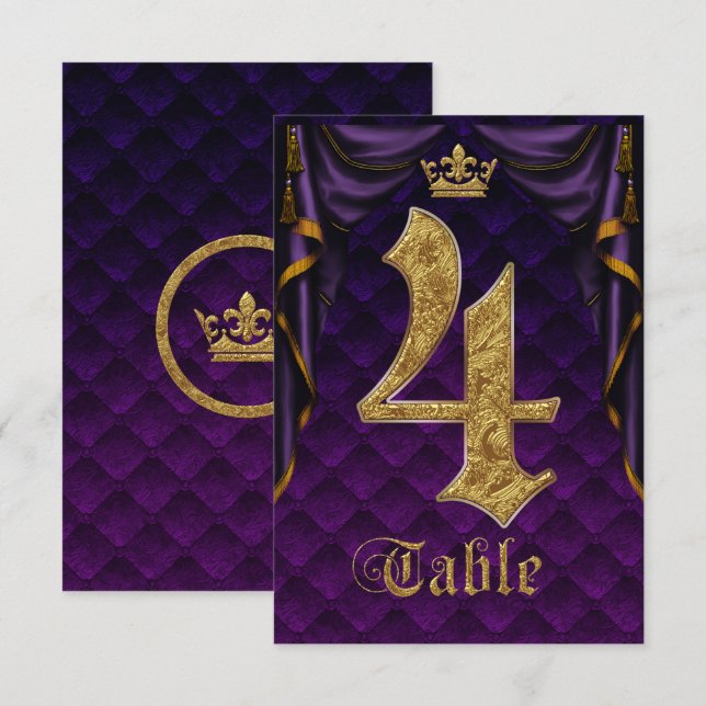 Numéro de table de mariage Couronne d'or Violet Ro (Devant / Derrière)