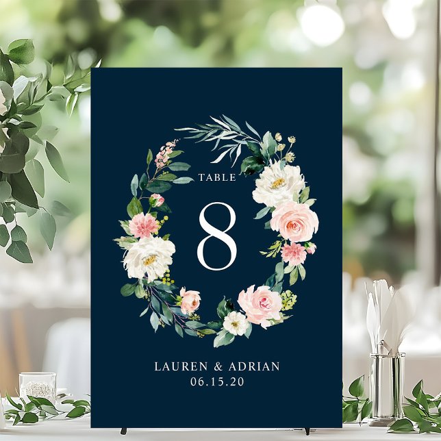 Numéro de table de mariage Couronne florale Blush  (Créateur téléchargé)