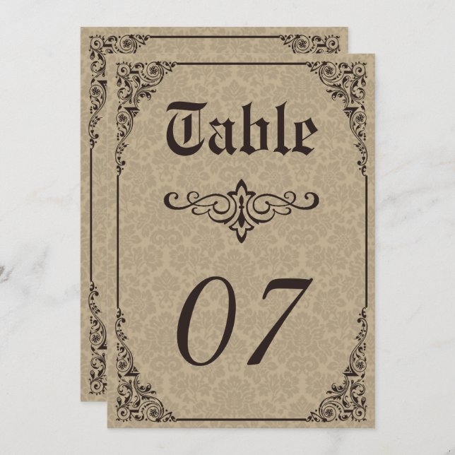 Numéro de table de mariage damassé victorien gothi (Devant / Derrière)