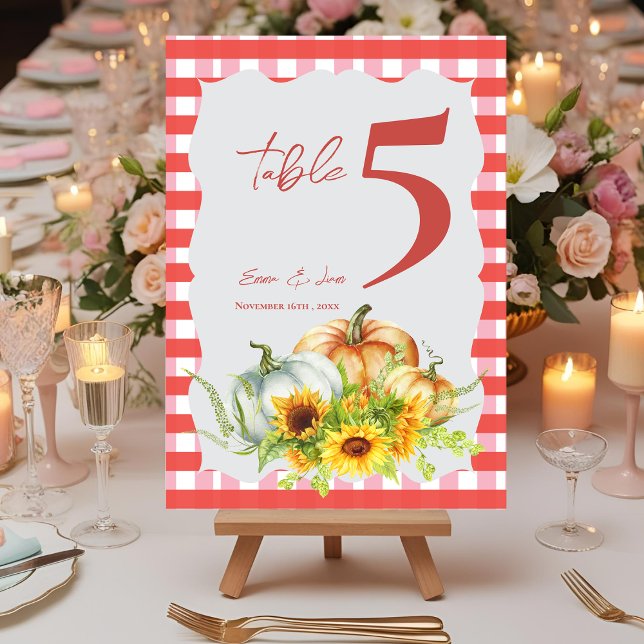 Numéro de table de mariage d'automne citrouilles t (Pumpkins Sunflowers Fall Wedding Table Number)