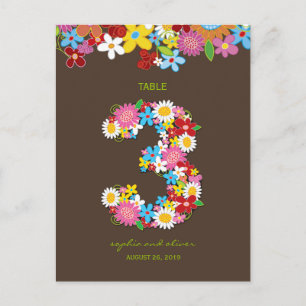 Numéro de table de mariage de jardin de fleurs de