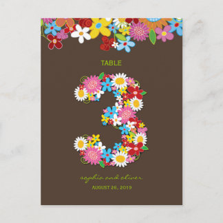 Numéro de table de mariage de jardin de fleurs de