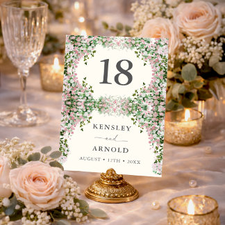 Numéro de table de mariage de jardin rose élégant