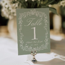 Numéro de table de mariage de jardin vert floral s