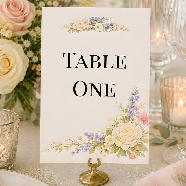 Numéro de table de mariage de luxe dans une prairi (Part of the luxury wildflower meadow wedding theme collection, table number)