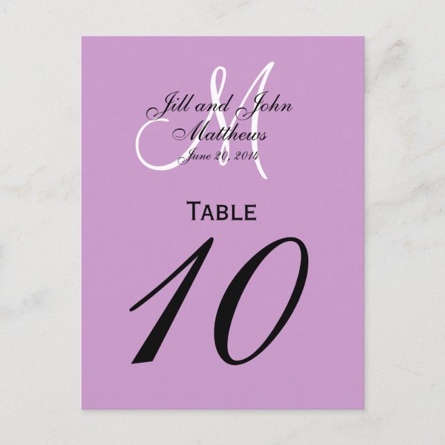 Numéro de table de Mariage de monogramme personnal (Devant)