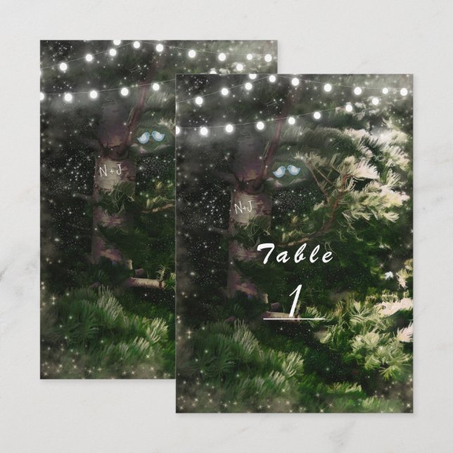 Numéro de table de mariage de nuit d'arbre de pin  (Devant / Derrière)