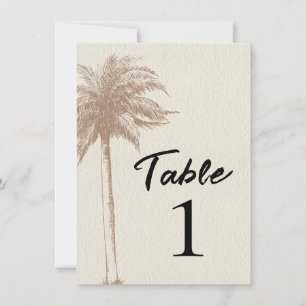Numéro de table de mariage de plage de palmier mar