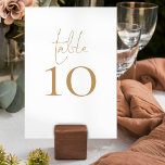 Numéro de table de Mariage de script or simple<br><div class="desc">Mariage de script or simple. Un design minimaliste avec Table dans un script de style manuscrit et votre numéro de table en dessous. Personnalisez facilement le numéro. Le même design se trouve également à l'arrière.</div>