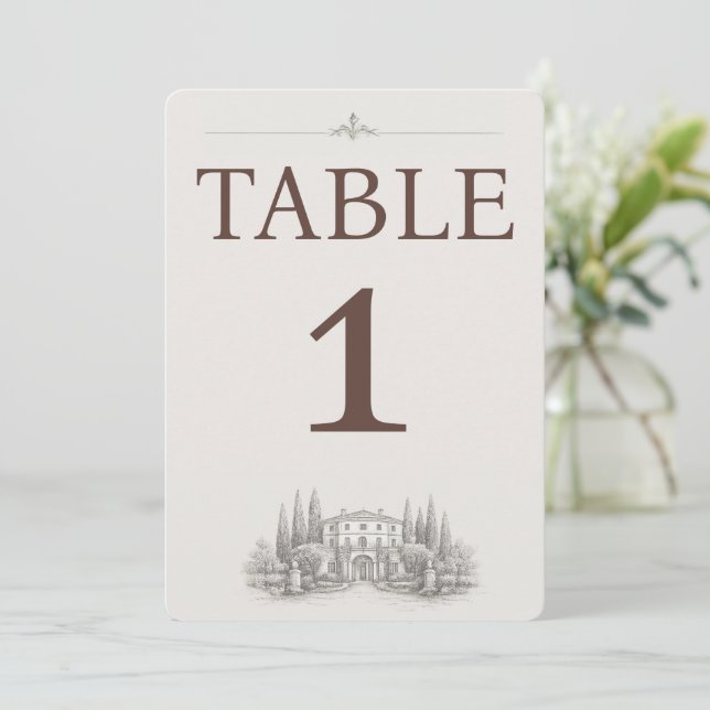 Numéro de table de mariage de villa italienne élég (Debout devant)