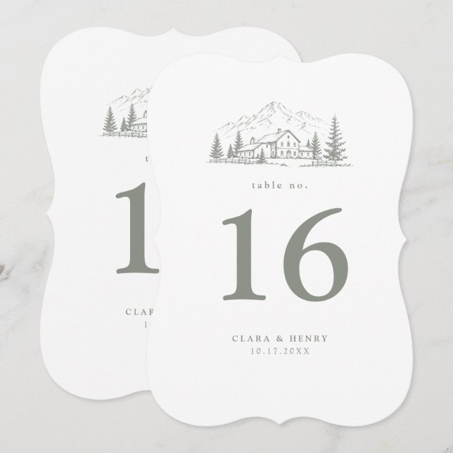 Numéro de table de mariage découpé en pin sauge (Devant / Derrière)