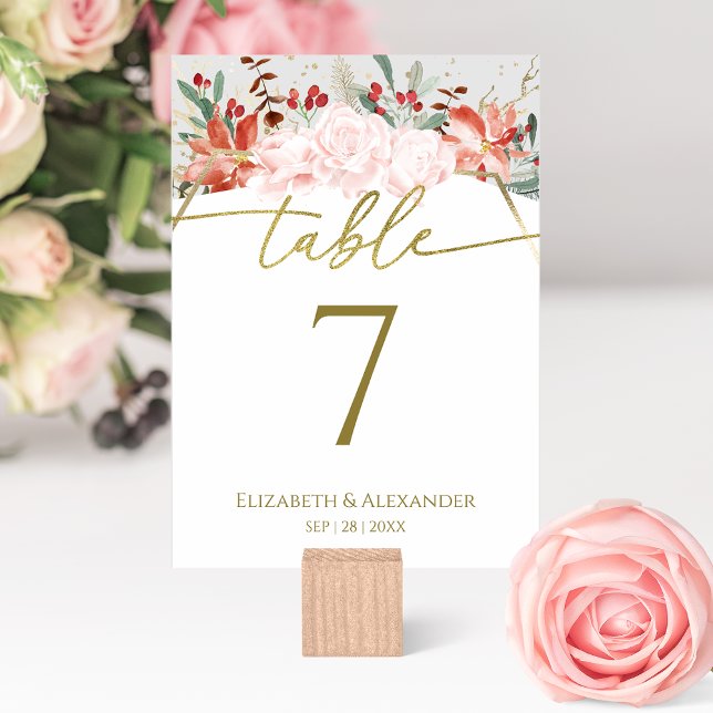 Numéro de table de mariage d'hiver aquarelle dorée (Créateur téléchargé)