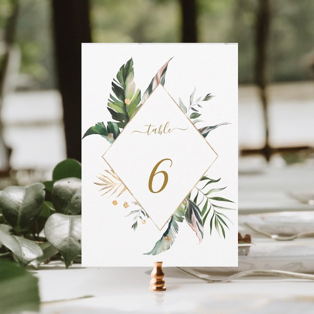 Numéro de table de mariage doré 5x7 à feuillage tr (Créateur téléchargé)