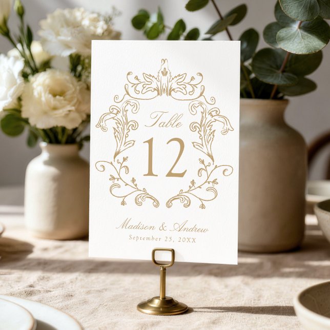 Numéro de table de mariage élégant au blason doré (Créateur téléchargé)