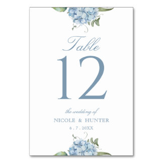 Numéro de table de mariage élégant aux hortensias