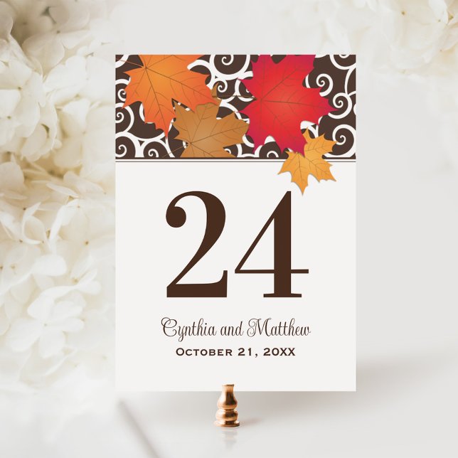 Numéro de table de mariage élégant avec feuilles d (Créateur téléchargé)