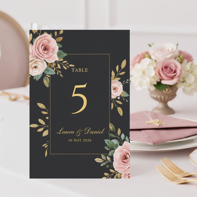 Numéro de table de mariage élégant avec roses noir (Créateur téléchargé)