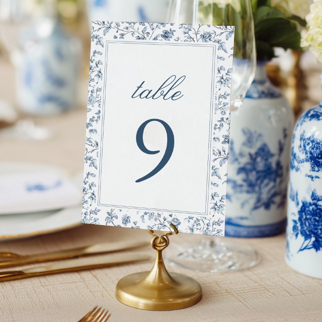 Numéro de table de mariage élégant bleu chinoiseri (Créateur téléchargé)