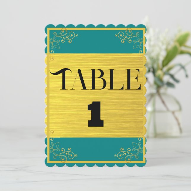 Numéro de table de mariage élégant bleu foncé vert (Debout devant)