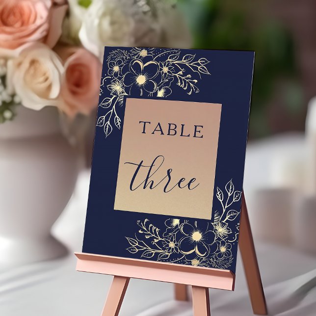 Numéro de table de mariage élégant bleu marine et  (Créateur téléchargé)