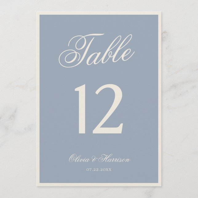 Numéro de table de mariage élégant bleu poussiéreu (Devant)