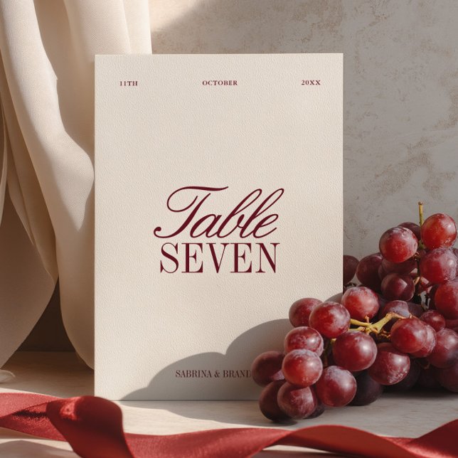 Numéro de table de mariage élégant bordeaux et ivo (Elegant Burgundy & Ivory Wedding Table Number)