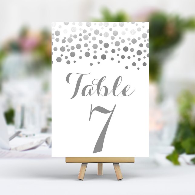 Numéro de table de mariage élégant Confetti argent (Créateur téléchargé)