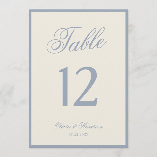 Numéro de table de mariage élégant crème bleu pous (Devant)
