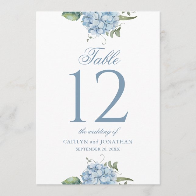 Numéro de table de mariage élégant Dusty Blue Hydr (Devant)