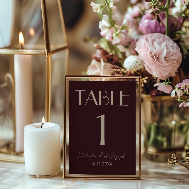 Numéro de table de mariage élégant en Bourgogne or (Créateur téléchargé)