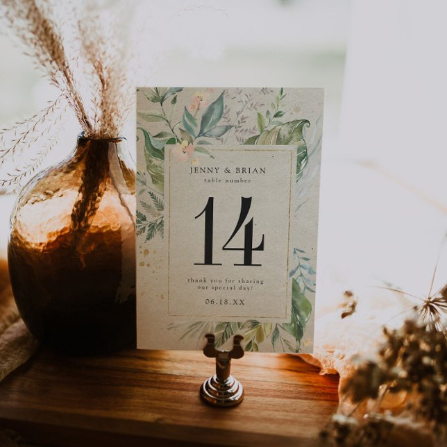 Numéro de table de mariage élégant en or et verdur (Créateur téléchargé)