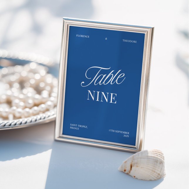 Numéro de table de mariage élégant et moderne bleu (Modern Elegant Blue & White Wedding Table Number)