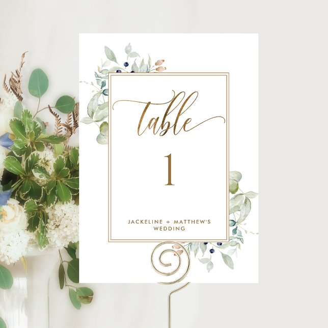 Numéro de table de mariage "Elegant Greenery", Bla (Créateur téléchargé)