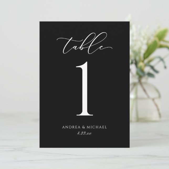 Numéro de table de mariage élégant noir et blanc (Debout devant)