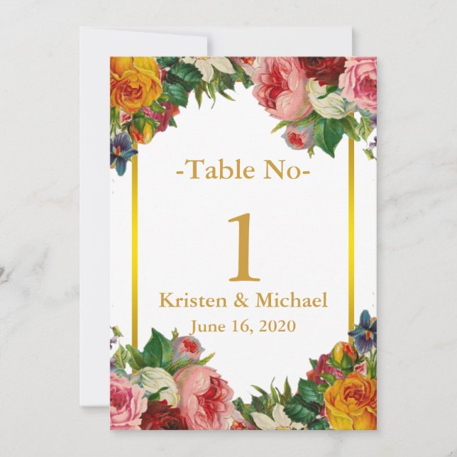 Numéro de table de mariage élégant personnalisé fl (Devant)