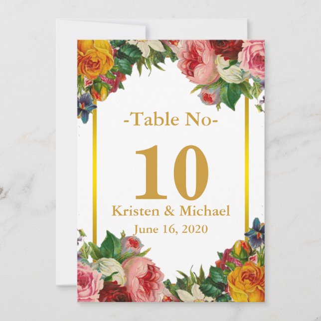 Numéro de table de mariage élégant personnalisé fl (Devant)