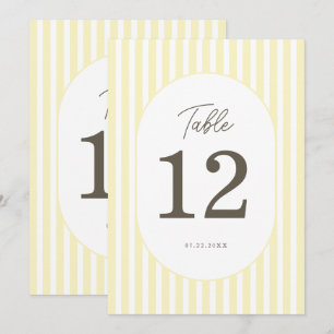 Numéro de table de mariage élégant rayé jaune doux