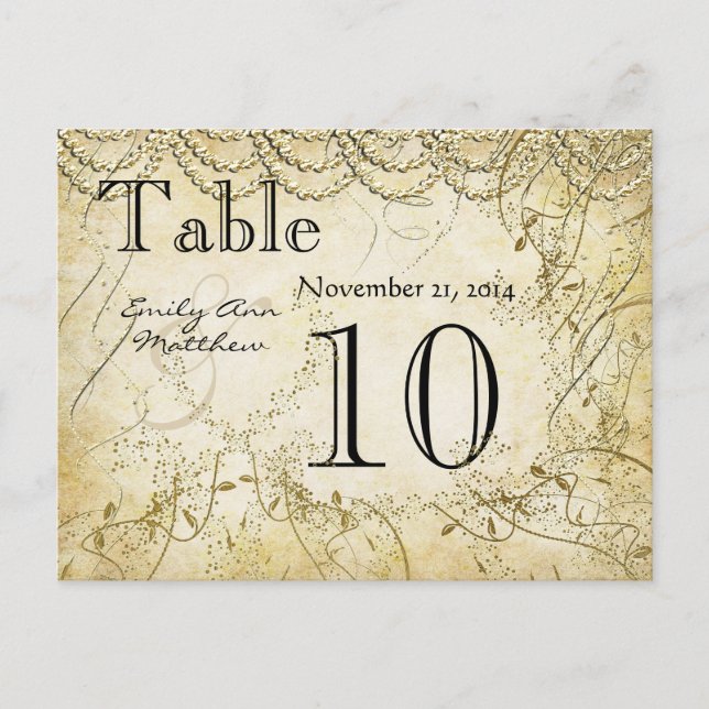 Numéro de table de mariage élégant tourbillon doré (Devant)