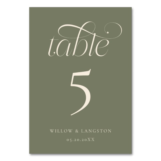 Numéro de table de mariage élégant Vert sauge (Par défaut)