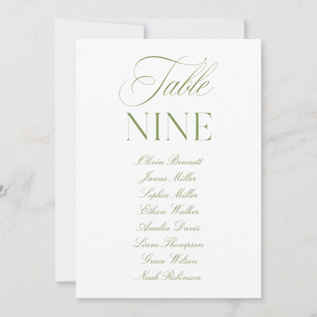 Numéro de table de mariage élégant vert sauge et b (Devant)