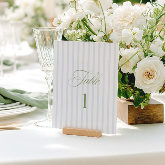 Numéro de table de mariage élégant vert sauge et b (Elegant Sage Green & Blue Wedding Table Number)