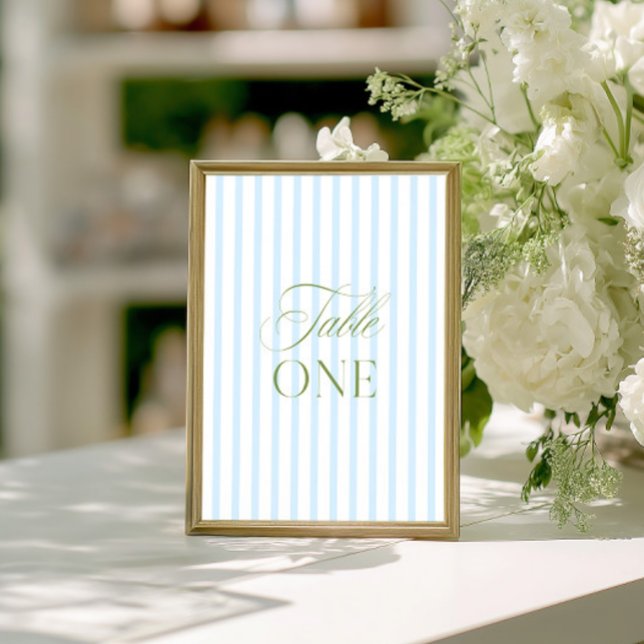 Numéro de table de mariage élégant vert sauge et b (Elegant Sage Green & Blue Wedding Table Number)