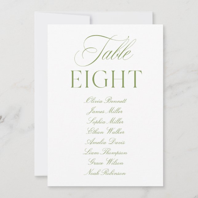 Numéro de table de mariage élégant vert sauge et b (Devant)