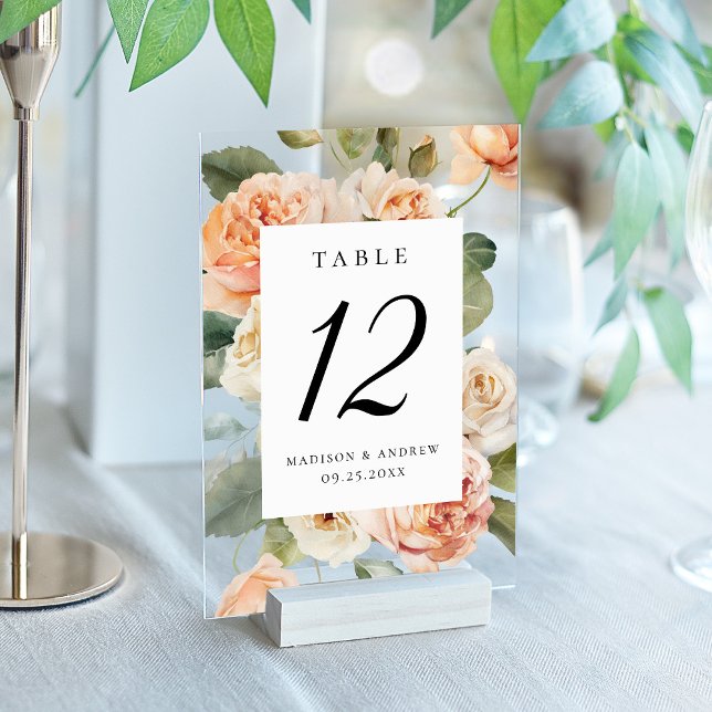 Numéro de table de mariage en acrylique Rose pêche (Créateur téléchargé)