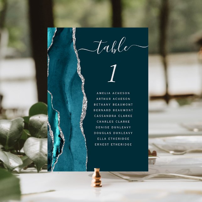 Numéro de table de mariage en agate bleu sarcelle  (Créateur téléchargé)